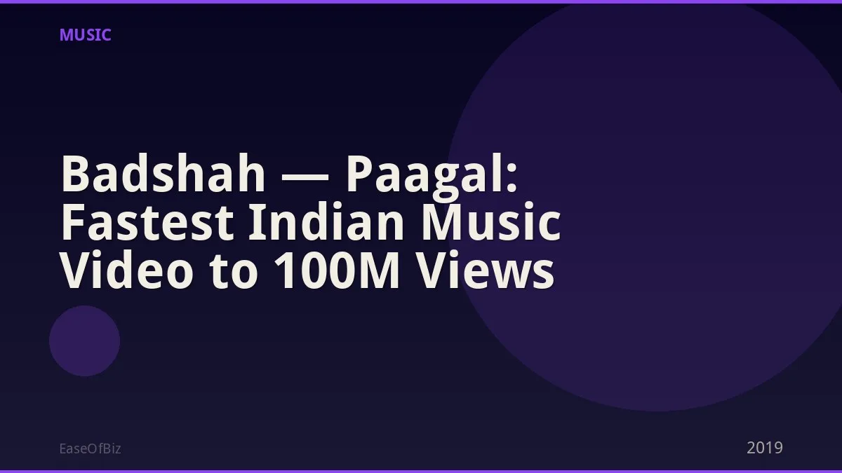 Badshah — Paagal: Fastest Indian Music Video to 100M Views
