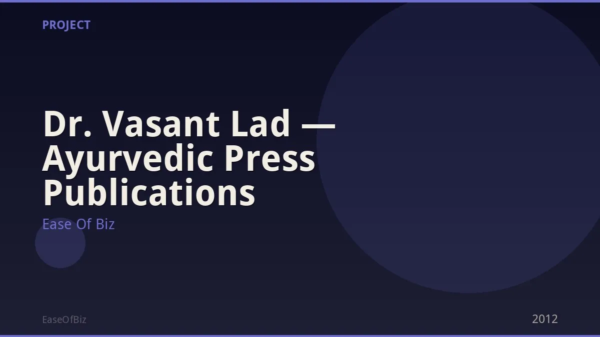 Dr. Vasant Lad — Ayurvedic Press Publications